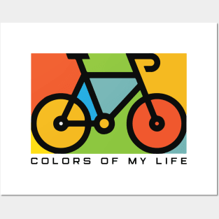 Colors Of My Life Bicycle Cycling Riding Silhoutte Green Yellow Blue Black Posters and Art